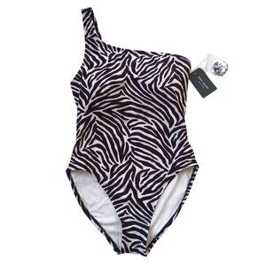 Kate Spade One Piece Swimsuit One Shoulder Zebra Print Size Small NEW NWT